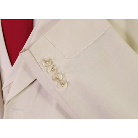 Custom Tailored Cream Linen 3-Piece Classic Fit Suit 48L - Picture 6 of 11